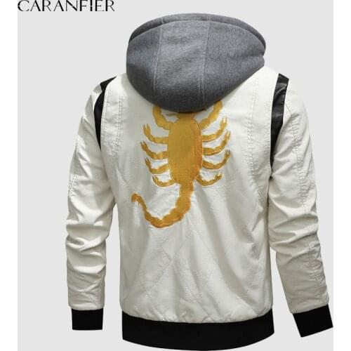 CARANFIER Men Leather Jackets Male Scorpion Embroidery Moto Coats Mens Clothing PU Winter Windbreaker Outerwear Chaquetas Hombre