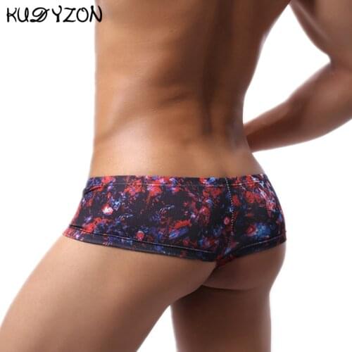 KUDYZON Boxer Mens Underwear Men Low Waist Print Boxers Sexy Breathable Boxershorts Men U Pouch Mesh Bikini Shorts Gay Underwear