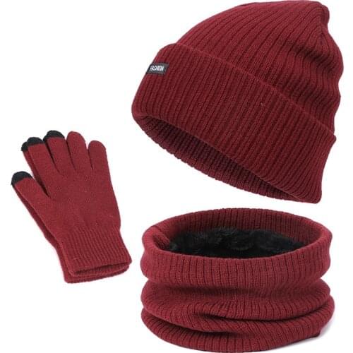 2021 Mens knitted hat set autumn winter thick warm wool hat scarf gloves three-piece suit for women