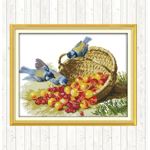 Bird and Fruit Patterns Count Cross Stitch Fabric for Embroidery Kit 14ct 11ct Print on Canvas DMC DIY Needlework Kit Home Decor