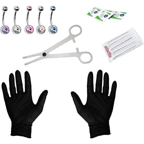 15pcs Professional Body Jewelry Piercing Tool Kit Ear Nose Navel Nipple Needles Set
