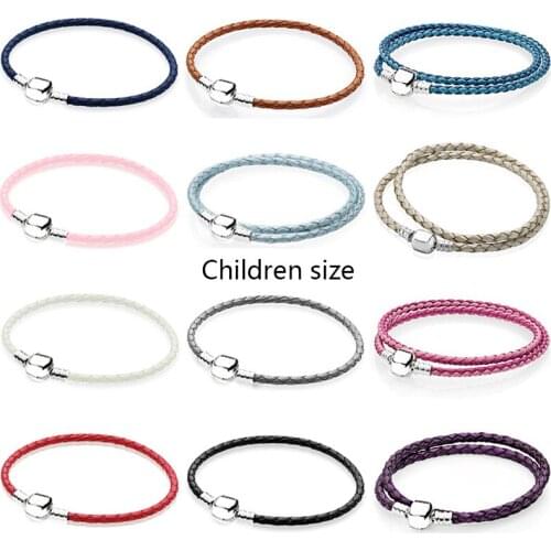 NEW Fashion 925 Sterling Silver Multicolor Mixed 12 Colors Children Double-Leather Bracelet Fit DIY Gift Original Charm Bead