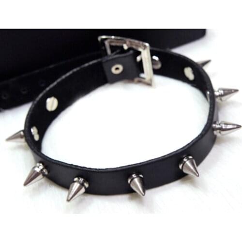 New Punk Goth Harajuku Square Buckle Spikes Charm Leather Handmade Choker Collar Necklace Black/Purple/Pink/Rose 4 Colors