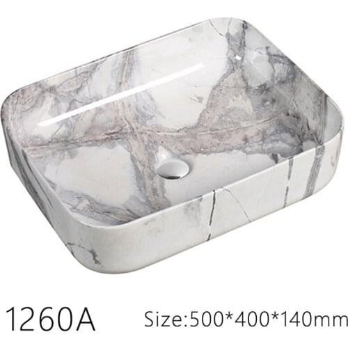500*400*140mmCeramic Above Counter Basin Marble Pattern Wash Basin Printing Color Flower Art Basin Hotel Thin Edge