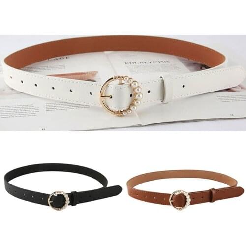 Leather Belt Women Waist Luxury Black White Belts For Jeans Dresses Woman Pearl Studded Buckle Girls Ladies Fashion Decorative