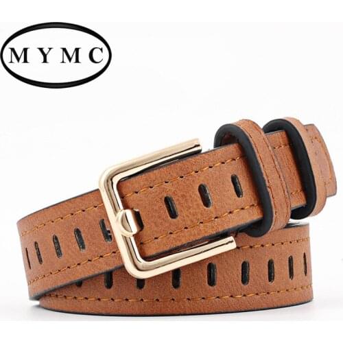 MYMC Fashion Women Belts No Needle Square Buckle Hollow Belt Ladies Wild Casual Waistband for Jeans