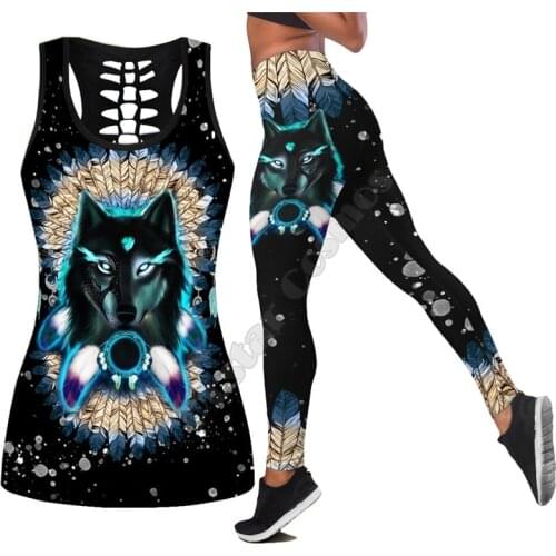 Native Wolf Tattoos 3D All Over Printed Legging Tank top Suit sexy Yoga Fitness Soft Legging Summer Women For Girl 05