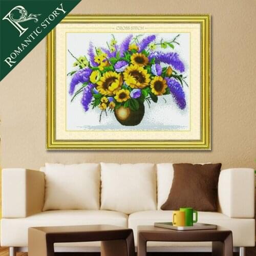 Romantic Story Sunflower Vase Flowers Home Decoration Painting Cross Stitch Needlework DMC Cross-Stitch Sets For Embroidery Kit