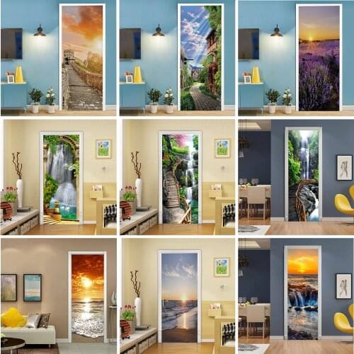 Self Adhesive Home Door Landscape 3D Decor Renovation Diy Mural Art Decal Sticker PVC Wallpaper Print Picture for Living Room