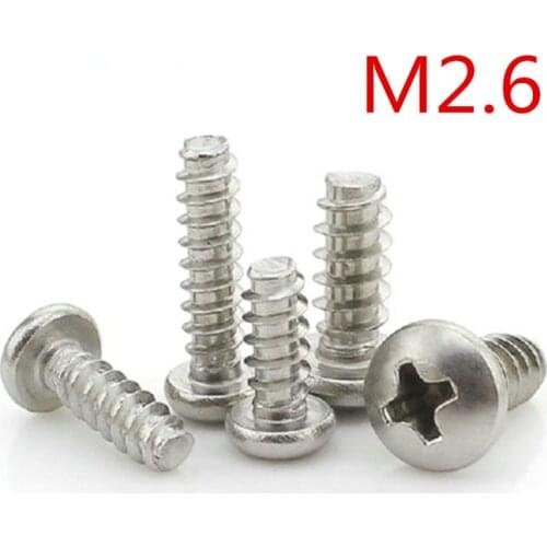 M2.6*5/6/8/10/12/16 Stainless Steel Pan Head Philips Type F Self Tapping Screw For Plastic PB2.6