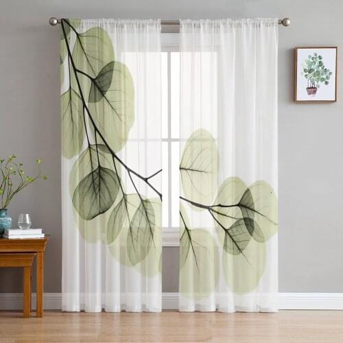 Youth Bedroom Sheer Curtains Green Leaf Vine Nordic Wind Kitchen Study Curtains Living Room Holiday Decor Tulle Curtains