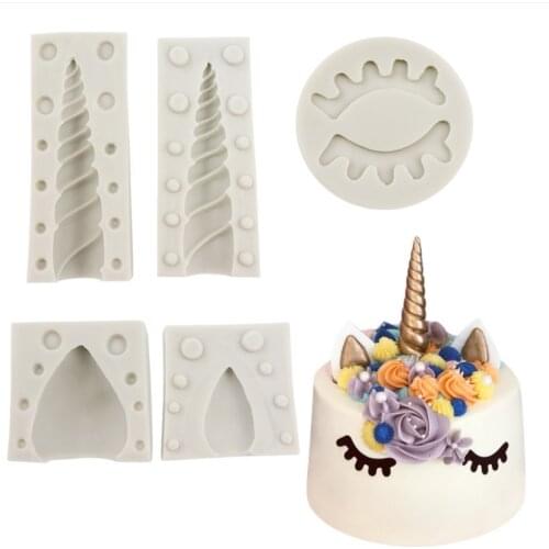 Unicorn chocolate silicone mold dry Pace fondant mold Beast horn ear eye cake decoration plug-in