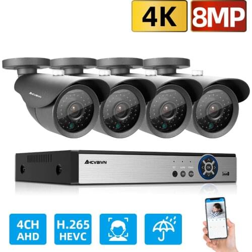 AHCVBIVN CCTV camera System 4CH 8MP AHD Security Camera DVR Kit CCTV Waterproof Outdoor Home Video Surveillance System Xmeye