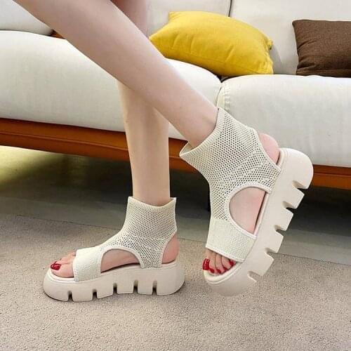 Women Shoes Summer Casual Shoes Womens Fashion Flat Knitted Woolen Thong Sandals Boots Zapatos De Mujer Sapato Feminino 35-40