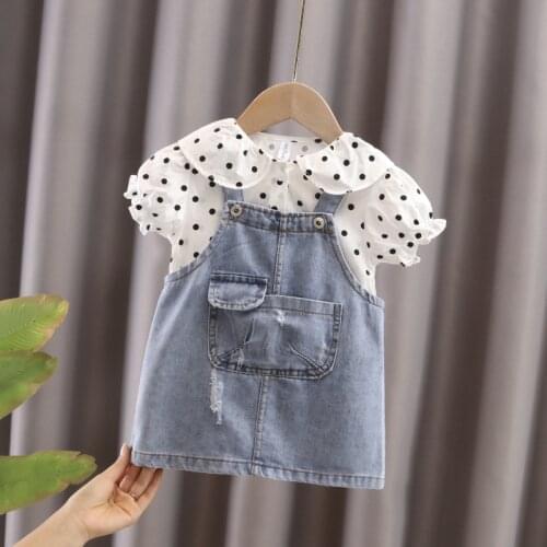 1 2 3 5 T Spring newborn baby girl clothes outfits sets girl kids shirt denim strap skirt suit for infant baby girl clothing set