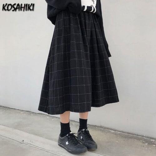 KOSAHIKI Summer Women Korean Fashion Thin Plaid Skirts High Waist Vintage Harajuku Y2K Faldas Mujer Moda 2021 Students Saia