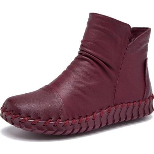 Krasovki 2021 Genuine Leather Winter Autumn Fashion Boots Slip on Women Boots Botas Ankle Boots for Women Soft Shoes Snow Boots