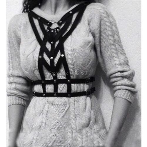 Handmade Punk Rock Leather Women Harness Bustier Corset Chest Sculpting Belt Straps