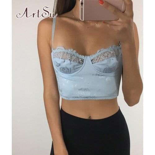 ArtSu Sexy Lace Y2K Milkmaid Crop Top Women Summer Spaghetti Strap Tops Backless Sleeveless Cami Top Party Streetwear VE52516