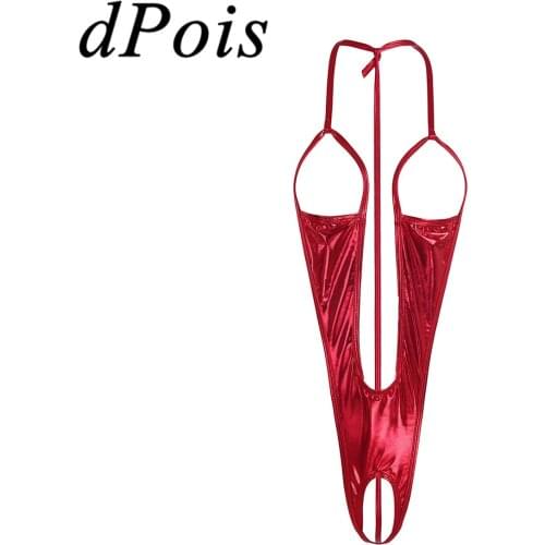 Women Lingerie One Piece Swimwear Swimsuit Crotchless Bathing Suit Patent Leather Sex Bodysuit Open Bust Swimming Suit Sleepwear