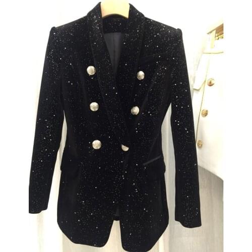 Winter 10.110 2021 Autumn New slim velvet Double silver button blazer coat women