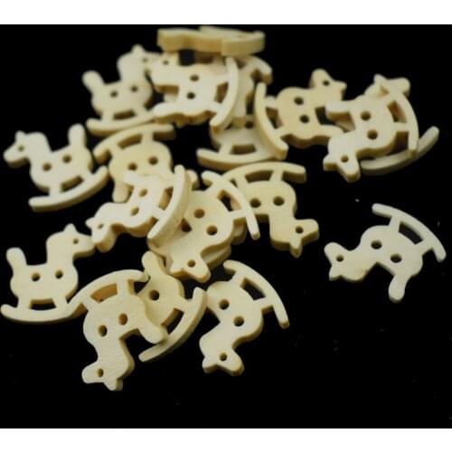 100PCS Wood Buttons Cartoon Little Horse Baby Clothes Decorative Natural Wooded Button Wedding Crafts Scrapbook DIY Ornament