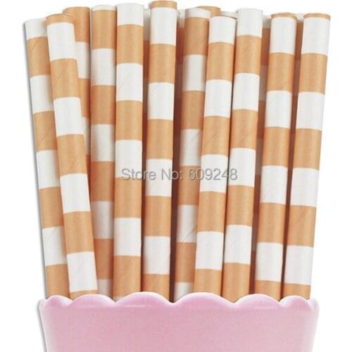 100pcs Pick Colors Peach Sailor Striped Paper Straws,Ring Circle Rugby Stripe Drinking Paper Straws,Food Safe Party Sip Sticks