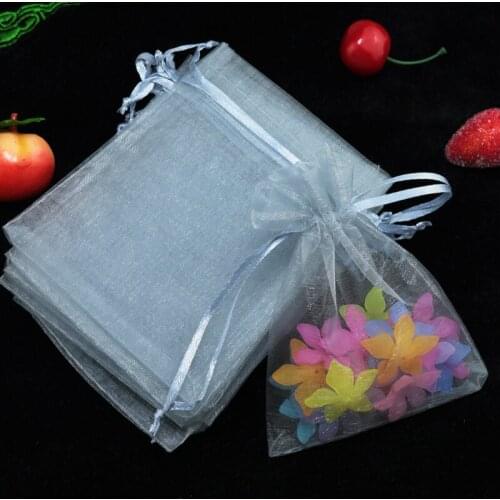 Wholesale 200pcs Drawable Gray Organza Bags 11x16cm Wedding Favor Candy Gift Bag Cute Bracelet Jewelry Packaging Bags & Pouches