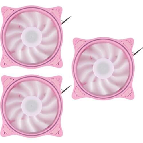 4 Pin 120mm Cool Fan Pc Fans 3 Aperture Interntl External Pink LED Large Air Volume Silent Fan for Pc Cooling 3 Pack