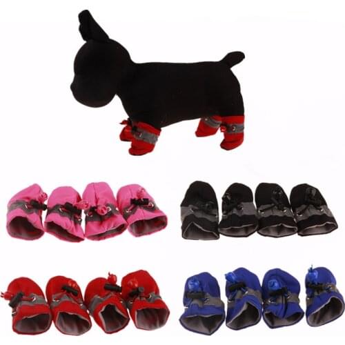 4Pcs Pet Dog Winter Shoes Rain Snow Waterproof Booties Socks Rubber Anti-slip Shoes For Small Dog Puppy Footwear Pet Paw Care