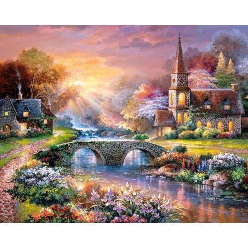 5D Diamond Painting Kits Full Round DIY Cross Stitch Village Landscape Pattern Rhinestone Embroidery Arts Craft Wall Sticker