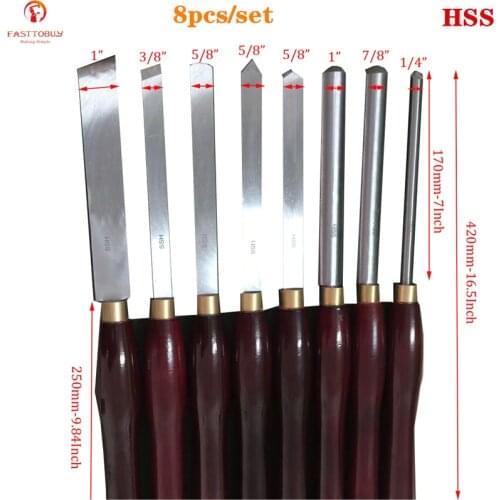 8pcs/set HSS Woodworking Turning Tool set HSS Lathe Chisel Set High Speed Steel Semicircle Knife Hand-held Wooden Turning Tool