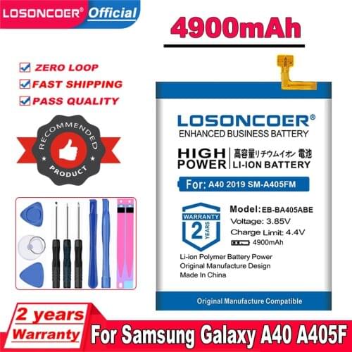 LOSONCOER 4900mAh EB-BA405ABE Battery For SAMSUNG Galaxy A40 2019 SM-A405FM/DS SM-A405FN/DS GH82-19582A Mobile Phone Battery