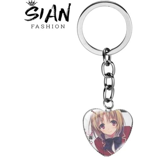 SIAN Anime "Classroom of the Elite" Keychain Heart Glass Cabochon Silver Long Ring Girl or Boy School Bag Pendant Trinket Gifts