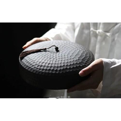 Chinese Style Tea Caddy Coarse Pottery Pu'er Tea Cake Storage Jar Vintage Pattern Wake Up Tea Pot Household Food Tea Container