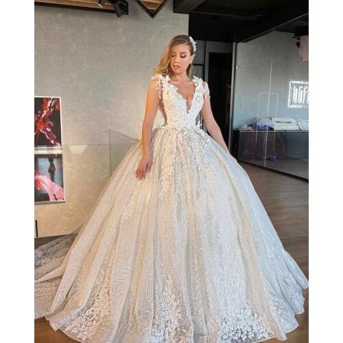 Sparkly Tulle Appliques Wedding Dress