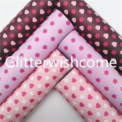 Glitterwishcome 21X29CM A4 Size Vinyl For Bows Hearts Printed Synthetic Leather Faux Leather Sheets for Bows, GM783A