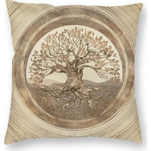 Tree Of Life Cushion Cover Double-Sided Printing Yggdrasil Pastel Gold Throw Pillow Case for Car Cool Pillowcase Home Decorative