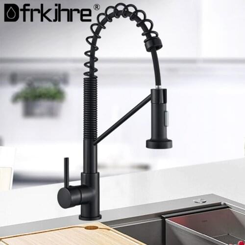 Black Kitchen Faucet Deck Mounted Mixer Tap 360 Degree Rotation Pull Out Stream Sprayer Nozzle Spring Kitchen Sink Hot Cold Taps