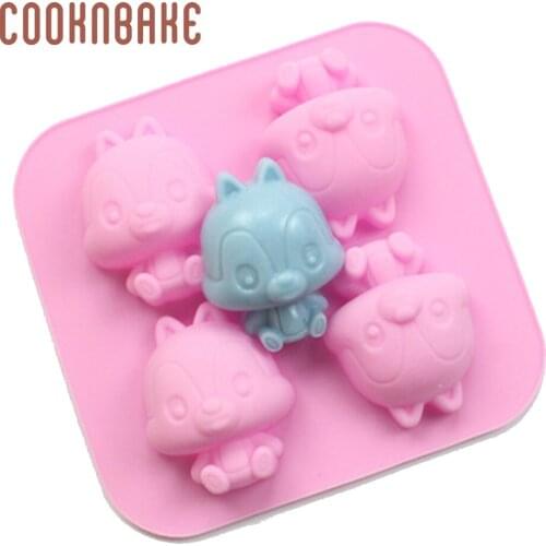 COOKNBAKE squirrel Silicone soap resin mold 4 cavity cake pastry Dessert Bakeware jello pudding mould animal DIY cake decoration