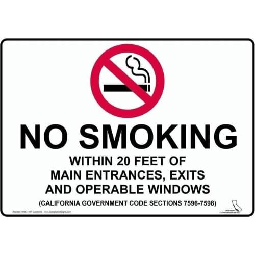 Road Sign Sign New Aluminum Sign California Cafe Restaurant No Smoking Metal Sign Vintage Retro Wall Decoration 12x8 Inch