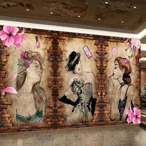 Custom Photo Wallpaper For Walls Retro Nostalgic Beauty Barber Shop 3D Brick Wall Poster Fresco Wall Mural Waterproof Wallpaper