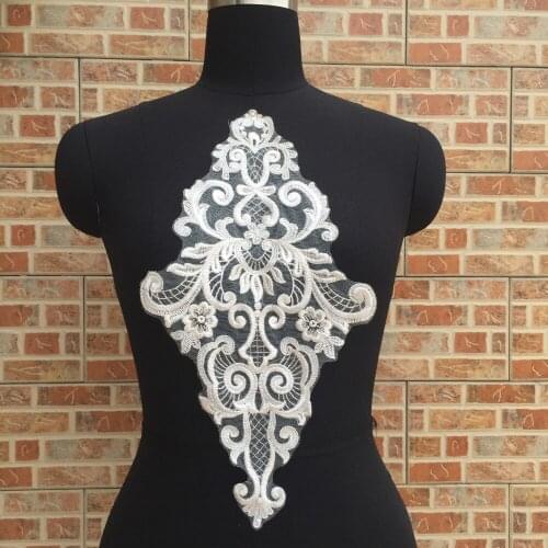 1PC French Lace Handmade Silver Thread Wedding Dress Applique DIY Bridal Headdress White Lace Collar Lace Fabric Sew On Patches