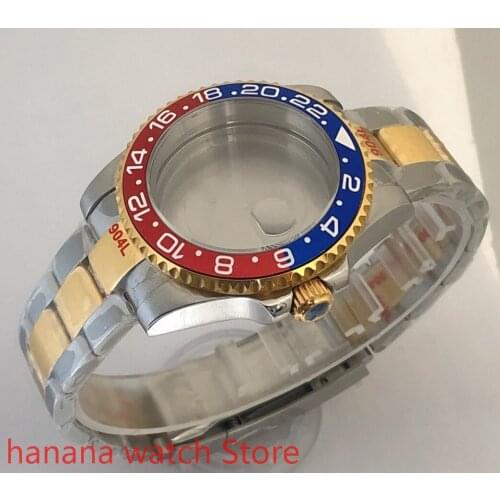 Sealed back cover 904L stainless steel gold strap bracelet 40mm sapphire glass ETA NH36 MH35 cases bezel blue red