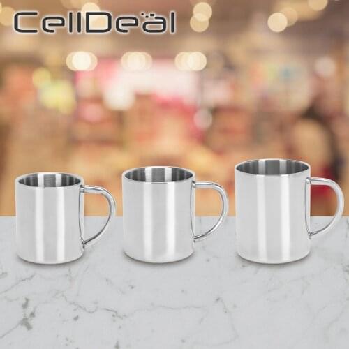 220/300/400ml Coffee Cup Double Stainless Steel Mug Portable Tea Cold Drink Juice Cup Office Restaurants Milk Frothing Pitcher