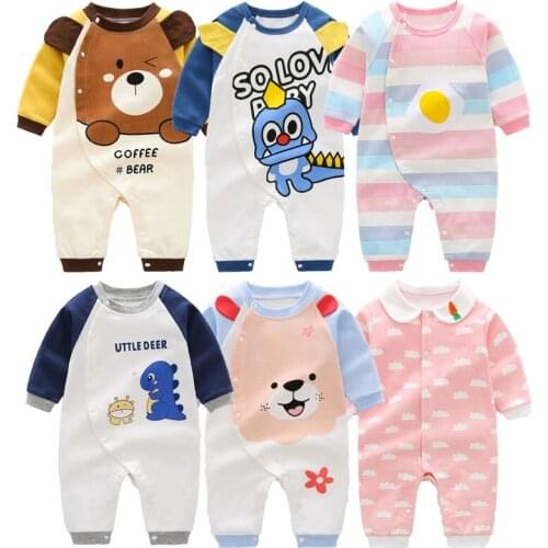 Newborn Baby Autumn Rompers Long Sleeved Cute Cartoon Dinosaur Jumpsuit Infant Boy Girl Cotton Climbing Clothes New Year Pajamas