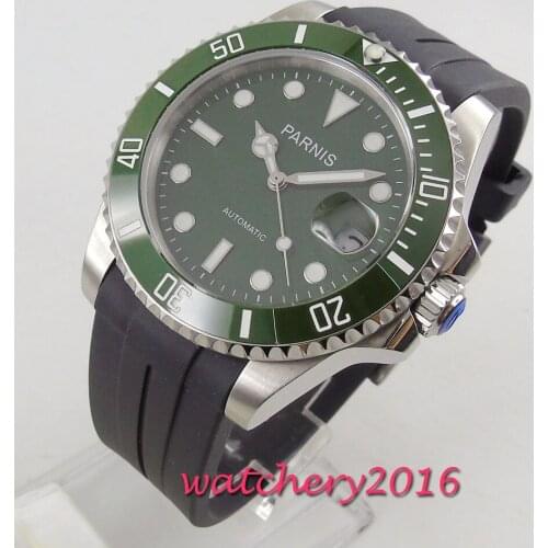 PARNIS Casual Watches for Men Green Top Brand Luxury Military Rubber Wrist Watch Man Clock Fashion Automatic Wristwatch