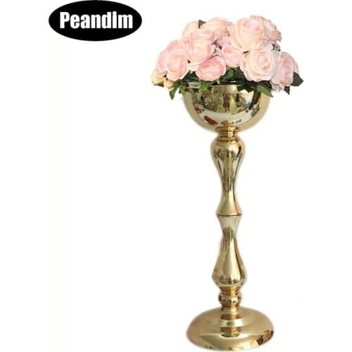 PEANDIM 56 CM/22" Height Gold Flower Vases Rack Party Event Road Lead Metal Wedding Candle Holder Table Centerpiece Vase Holder