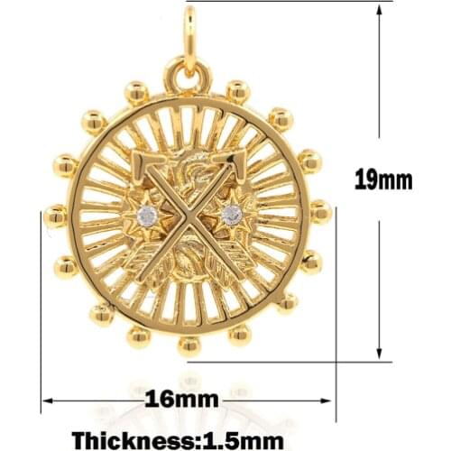 Round Personality Pendant,Gold Coin Necklace,Micro-pave Rudder Pendant,Cubic Zirconia X-shaped Jewelry Accessory 19x16x1.5mm