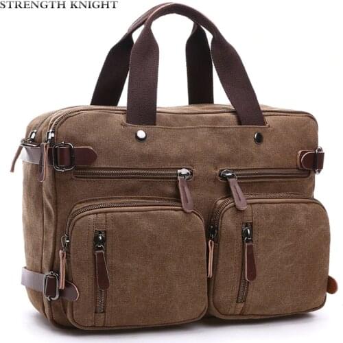 Retro Men Canvas Bag Leather Briefcase Travel Suitcase Messenger Shoulder Tote Back Handbag Large Casual Business Laptop Pocket